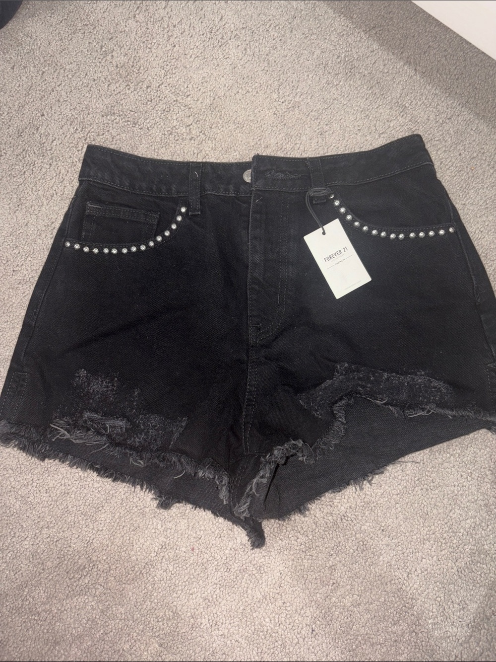 NWT Forever 21 Black Studded High-Rise Jean Shorts